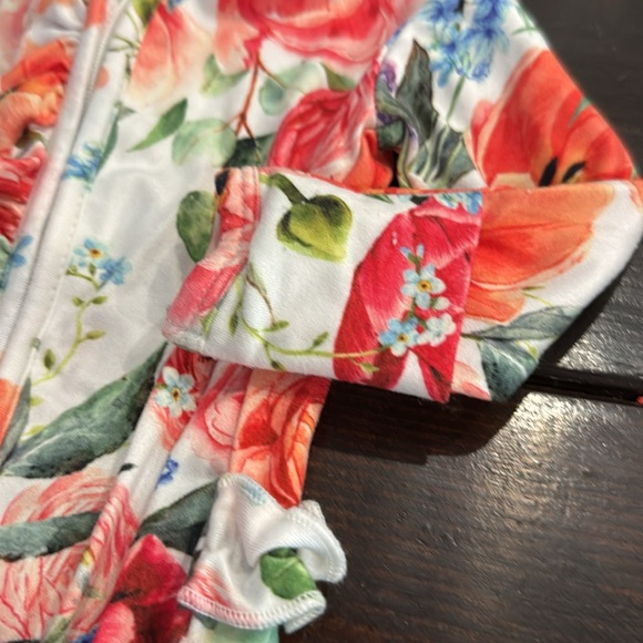 Double the Sprinkles Newborn Floral Ruffle Zipper Pajamas - Picture 3 of 5